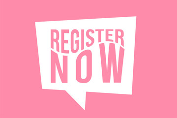 white notice that says register now with pink background
