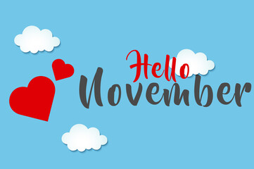 hello November written on the sky and clouds background