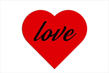 red heart figure with the word love