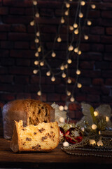 Chocotone, Christmas scene in low light with chocotone, dark background, selective focus.