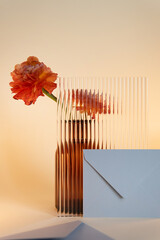 beautiful background for the concept of sending a message. envelope on a background of flowers on a pastel background.