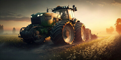 Fototapeta premium tractor or agricultural machinery, generative ai