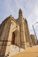Sunny exterior view of the First Methodist Church