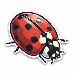 Obraz premium Cut sticker of a red ladybug with black spots on white background. Generative AI