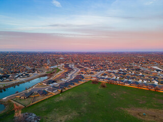 Aerial view of the beautiful sunrise landscape over Edmond area