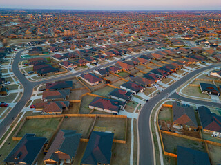 Aerial view of the beautiful sunrise landscape over Edmond area - obrazy, fototapety, plakaty