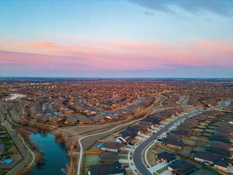 Aerial view of the beautiful sunrise landscape over Edmond area