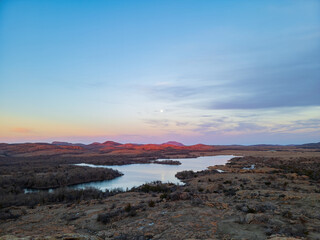 Fototapeta na wymiar Sunset landscape of Wichita Mountains National Wildlife Refuge