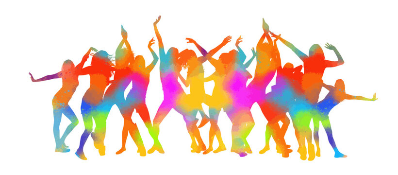Colored dancing girls. Vector illustration