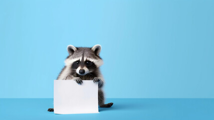 a cute raccoon holding a blank sign