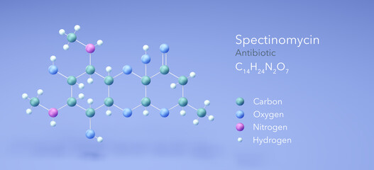 spectinomycin molecule, molecular structures, antibiotic, 3d model, Structural Chemical Formula and Atoms with Color Coding
