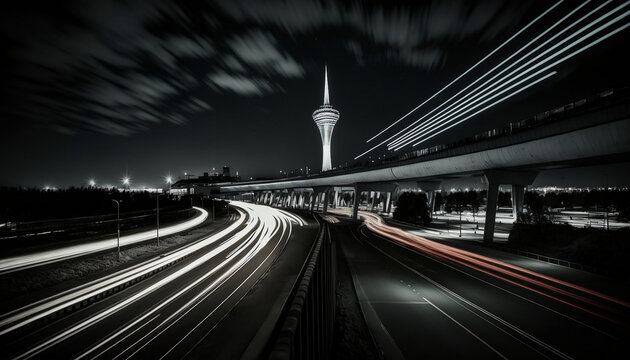 the traffic at night in long time exposure 