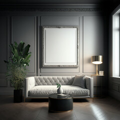 large art frame - picture frame on wall - grey  frame  - living room- furniture