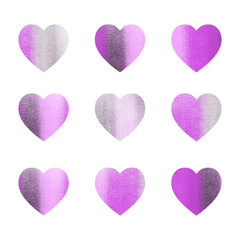 Set of Violet gradient heart icon on white background. Love logo heart illustration. Felt heart violet, pink and black gradient isolated on white. Valentines invitation. Love symbol. Holiday card.