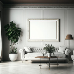 large art frame - empty picture frame on wall - white frame - living room 
