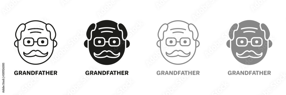 Wall mural old man, senior person silhouette and line icon color set. happy elder man pictogram. old grandfathe