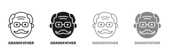 Old Man, Senior Person Silhouette and Line Icon Color Set. Happy Elder Man Pictogram. Old Grandfather Symbol Collection on White Background. Retirement Concept. Isolated Vector Illustration