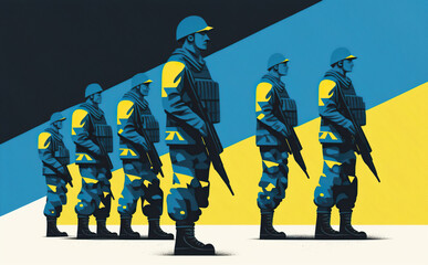 Ukrainian soldiers fighting for their freedom illustration. Generative AI - 581926391