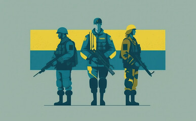 Ukrainian soldiers fighting for their freedom illustration. Generative AI - 581926395