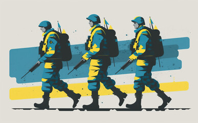 Ukrainian soldiers fighting for their freedom illustration. Generative AI - 581926501