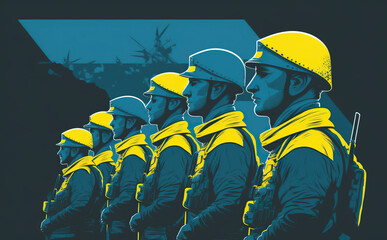 Ukrainian soldiers fighting for their freedom illustration. Generative AI - 581926522