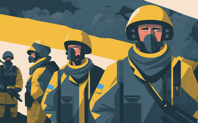 Ukrainian soldiers fighting for their freedom illustration. Generative AI - 581926531