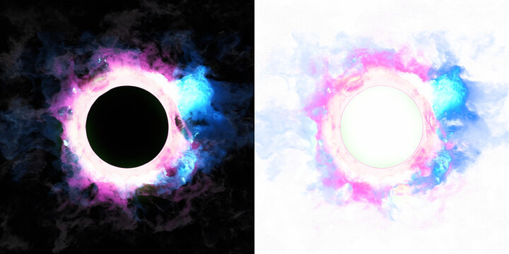 Round portal glowing in pink and blue neon lights against a black or transparent PNG background. Teleportation Ring, Gateway, Interdimensional Wormhole.