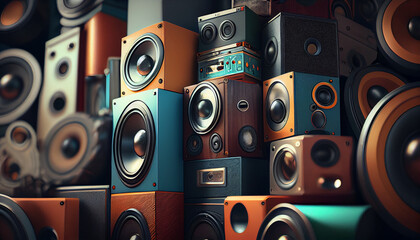 Obraz premium Group of audio speakers. Generative Ai