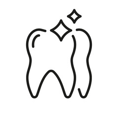 Teeth Shine Line Icon. Dental Veneer. Tooth Medical Care Linear Pictogram. Dental Treatment Sign. Human Ceramic Veneers. Dentistry Outline Symbol. Editable Stroke. Isolated Vector Illustration