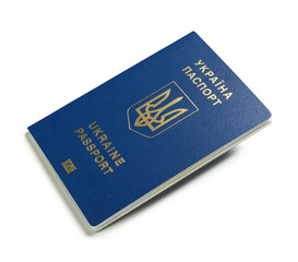 Ukrainian passport on white background