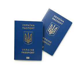 Ukrainian passports on white background