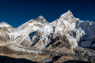 Million dollar view: Mount Everest (8850m), Nuptse (7861m) and Khumbu Icefall from Kala Patthar in the early afternoon