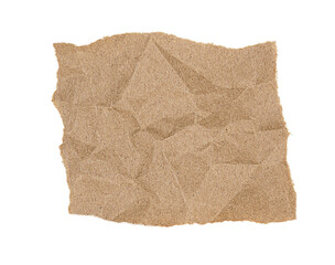 Torn crumpled piece of brown paper isolated on transparent background