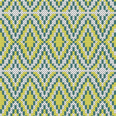 Fototapeta premium Yellow and gray pattern jacquard knitted seamless pattern. Vector illustration