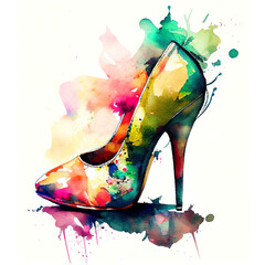 stylish shoe in watercolor style, High Heel Trendy , fashion illustration