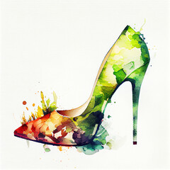 stylish shoe in watercolor style, High Heel Trendy , fashion illustration