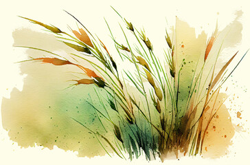 background with grass and flowers, watercolor texture