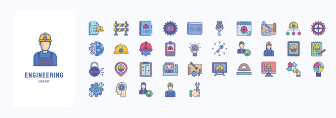 Engineering icon set, including icons like Analytics, Book, Coding, Document and more
