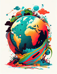 Naklejka premium Earth Day Illustration of Earth Logo Colorful Artistic Nature. Generative AI