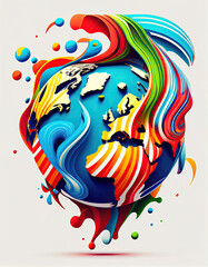 Earth Day Illustration of Earth Logo Colorful Artistic Nature. Generative AI