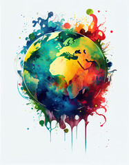 Fototapeta na wymiar Earth Day Illustration of Earth Logo Colorful Artistic Nature. Generative AI