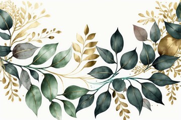 Watercolor illustration with green leaves. AI generated, human enhanced
