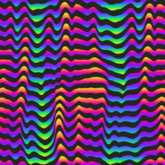 Black and rainbow wavy lines. Seamless pattern