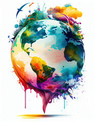 Fototapeta na wymiar Earth Day Illustration of Earth Logo Colorful Artistic Nature. Generative AI