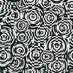 Monochrome optical illusion circles seamless texture - 581933502