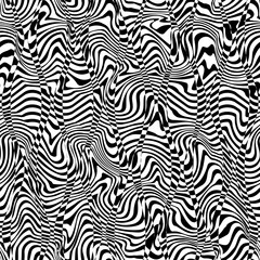 Monochrome optical illusion wavy lines. Seamless pattern - 581933529