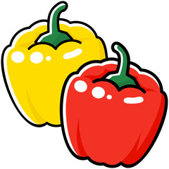 太い線で描かれたカットイラスト / 2色のパプリカ