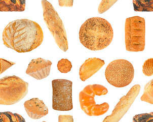 Beautiful seamless pattern of bread products isolated on white