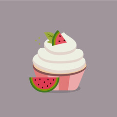 Cupcake with Watermelon and Vanilla Topping	