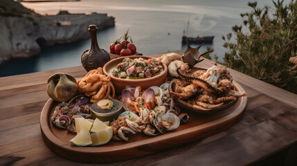A delightful plate of traditional seafood dishes